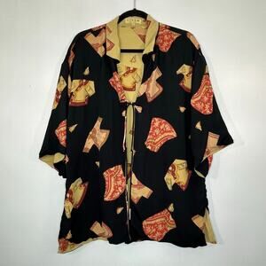 VTG Citron Santa Monica Artsy Oriental Kimono Reversible Sz  L black/ Gold  Boho
